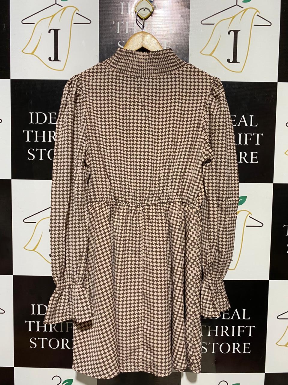 SHEIN |M| BUST 19| B17| VINTAGE GEOMETRIC CHECKERED MOCK NECK MINI DRESS