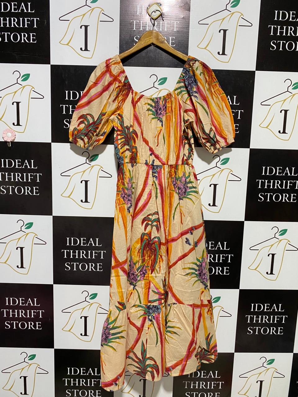 TU WOMAN |M| BUST 16| B17| TROPICAL FLORAL PUFF SLEEVE MAXI DRESS