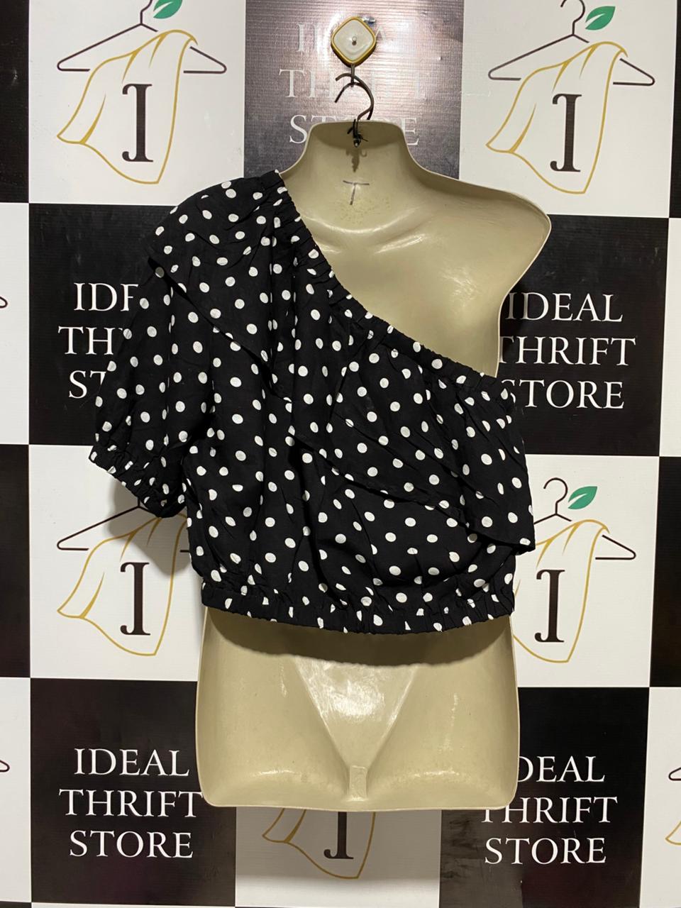 MVN THE LABEL |L| BUST 21| B17| CHIC POLKA DOT ONE-SHOULDER RUFFLE BLOUSE