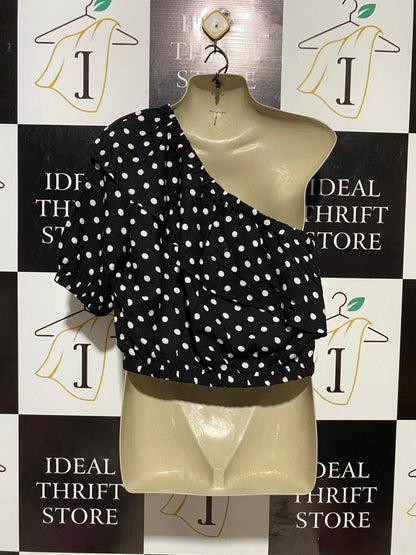 MVN THE LABEL |L| BUST 21| B17| CHIC POLKA DOT ONE-SHOULDER RUFFLE BLOUSE