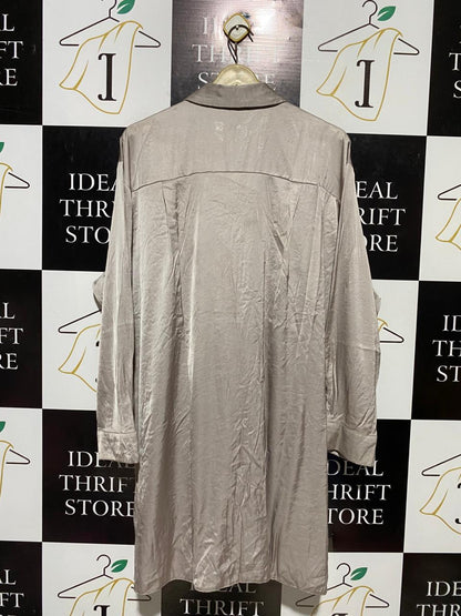 PRIMARK |XL| BUST 25| B17| CHAMPAGNE SATIN OVERSIZED BUTTON-DOWN SHIRT DRESS