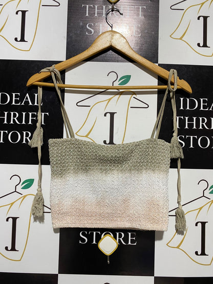 WHITE SANDSTORM |S| BUST 13| B17| WHITE SANDSTORM THE LABEL OMBRÉ SMOCKED CAMI TOP WITH TASSEL TIES