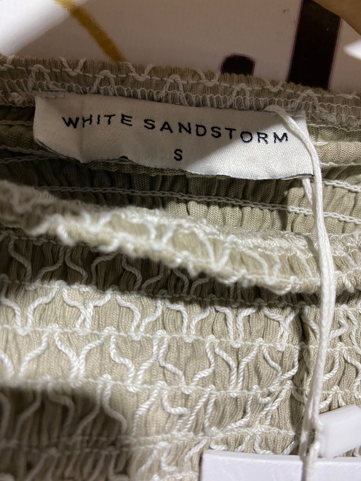 WHITE SANDSTORM |S| BUST 13| B17| WHITE SANDSTORM THE LABEL OMBRÉ SMOCKED CAMI TOP WITH TASSEL TIES