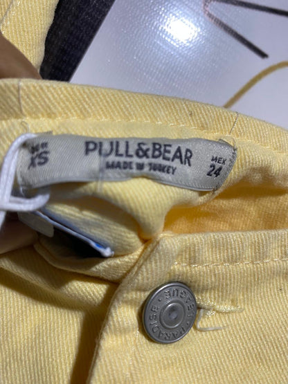 PULL & BEAR | XS| BUST 14| B17| YELLOW DENIM BUTTON-FRONT CROP TOP