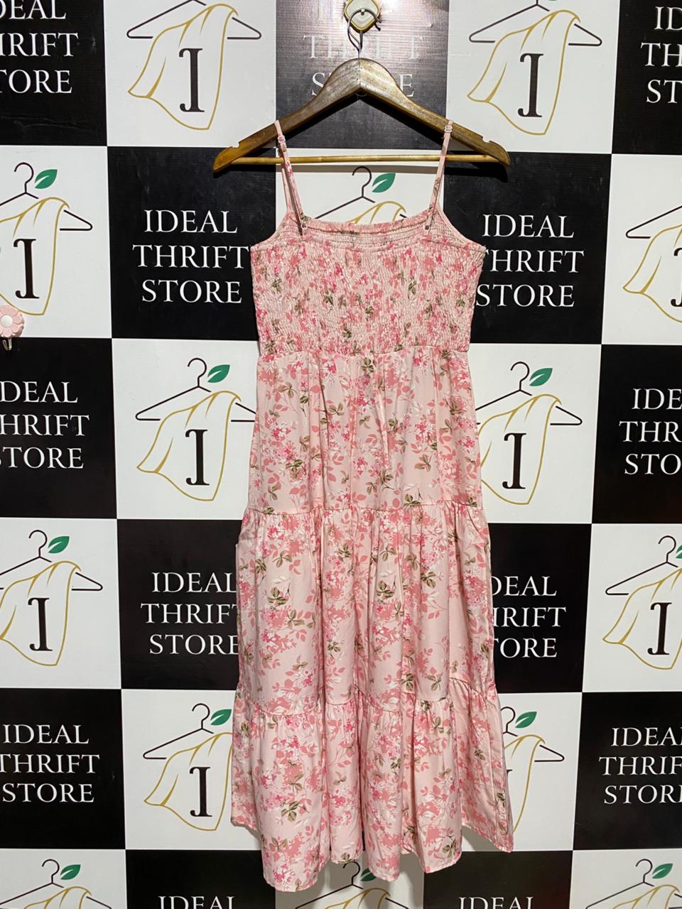 SHEIN |M| BUST 14| B17| BLUSH PINK FLORAL SMOCKED TIERED MAXI DRESS