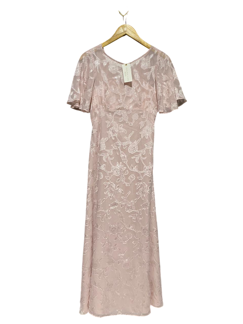 SHOW CASE |M| BUST 16| B18| PETITE BLUSH PINK EMBROIDERED FLORAL MAXI DRESS