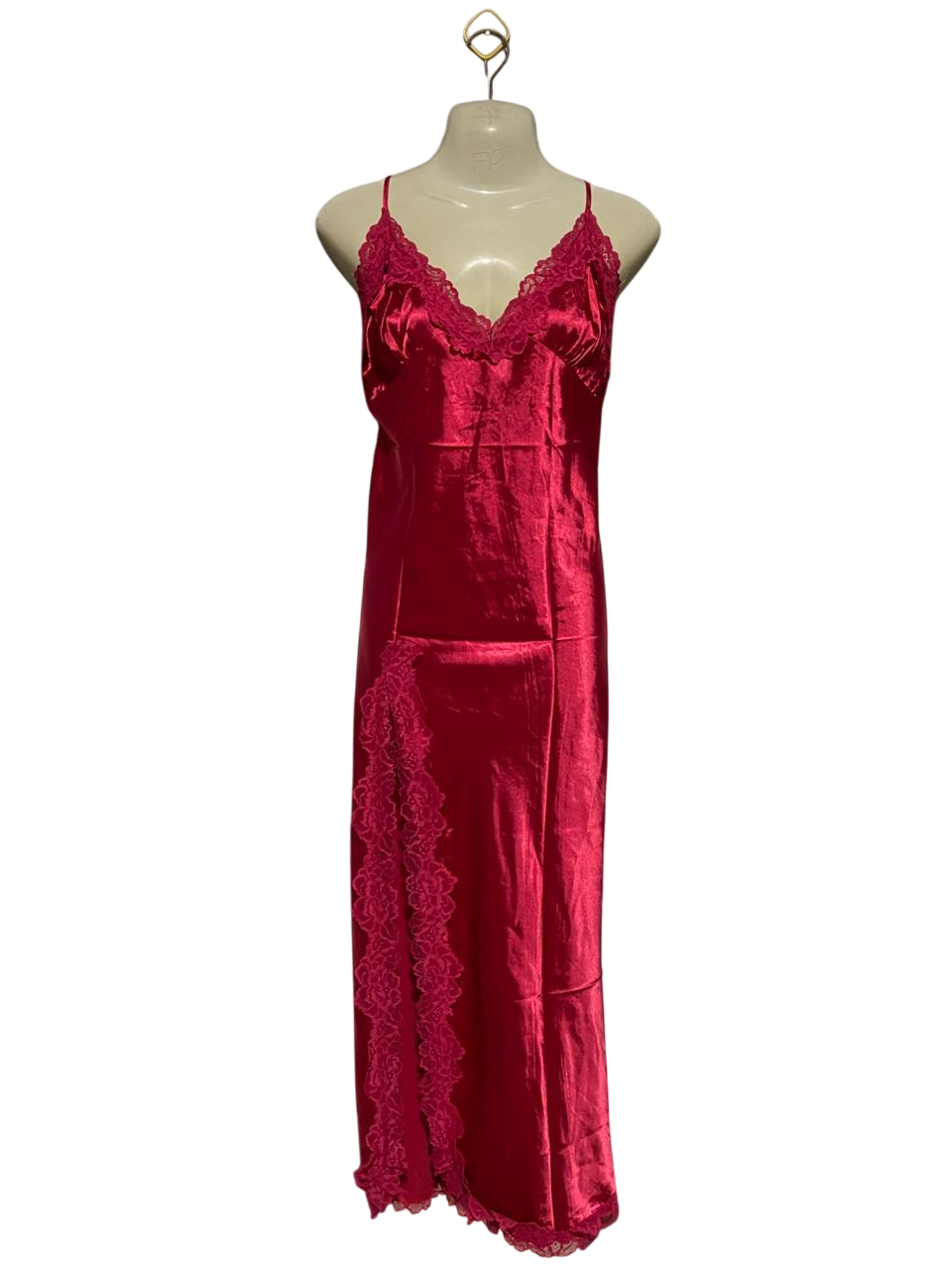 |L| BUST 15| B18| LUXURY RED SATIN LACE TRIM NIGHTWEAR SLIP DRESS
