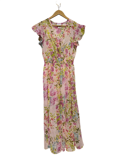 KATE LILY |M| BUST 18| B18| VIBRANT FLORAL FAUX-WRAP MAXI DRESS