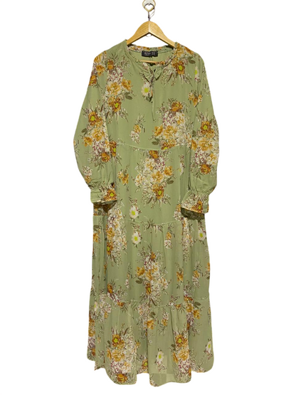 REFKA |XL| BUST 21| B18| SAGE GREEN VINTAGE FLORAL TIERED MAXI DRESS