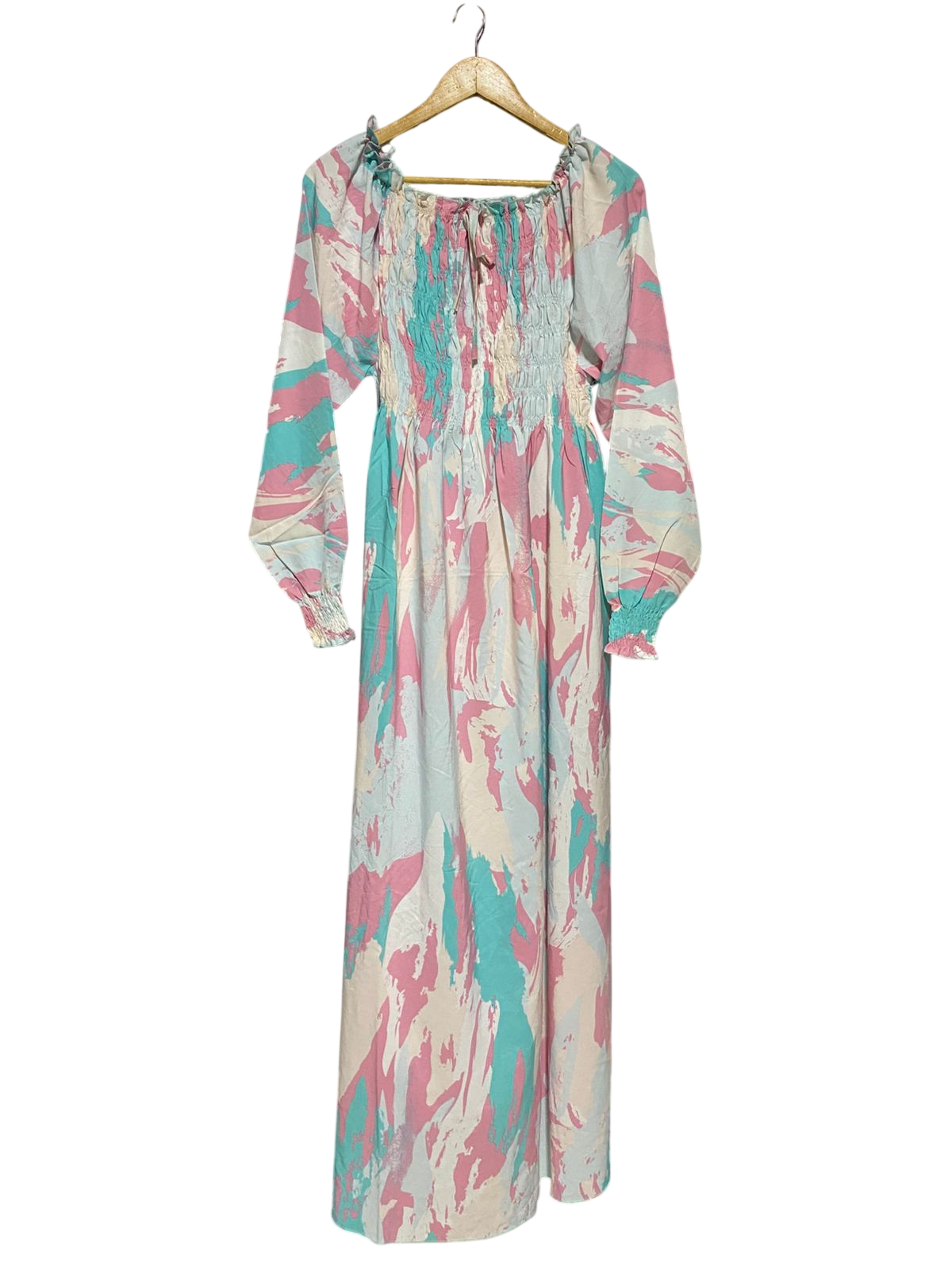 SAMIRAA |S| BUST 14| B18| ABSTRACT PASTEL PRINT SMOCKED MAXI DRESS