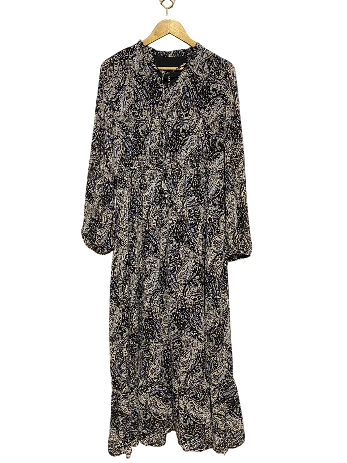 |L| BUST 20| B18| VINTAGE PAISLEY PRINT LONG SLEEVE MAXI DRESS