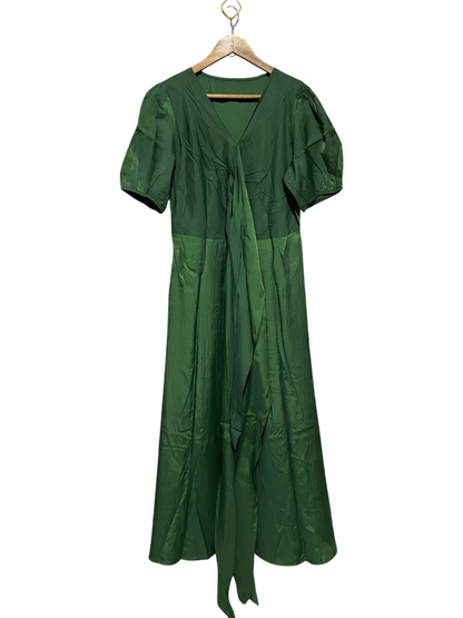 SHEIN |XL| BUST 20| B18| V-NECK SHORT PUFF SLEEVE EMERALD GREEN MAXI DRESS WITH FRONT TIE