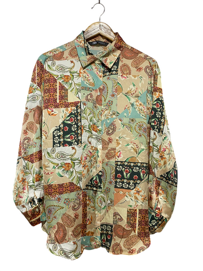 ZARA |L| BUST 21| B18| PATCHWORK PAISLEY PRINT BUTTON-DOWN SATIN FINISH BLOUSE