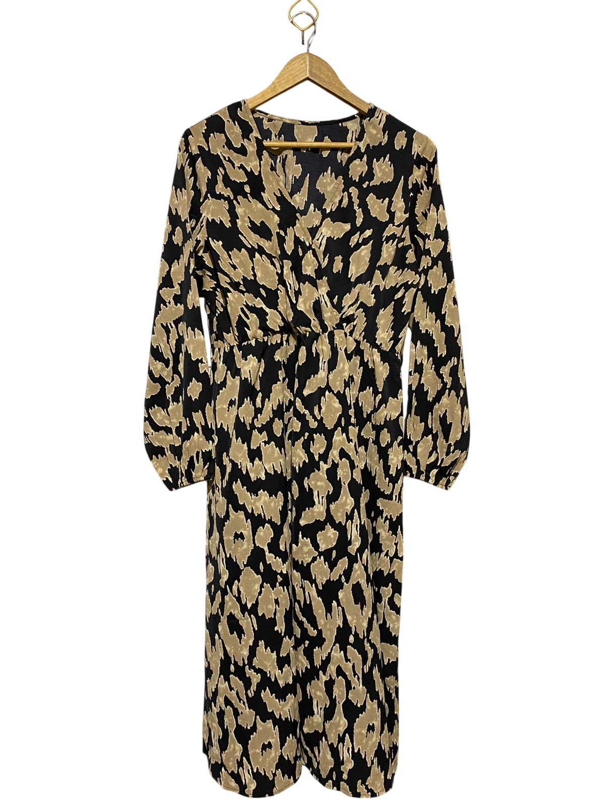 SHEIN |L| BUST 20| B18|  ABSTRACT ANIMAL PRINT V-NECK MIDI DRESS WITH LONG SLEEVES