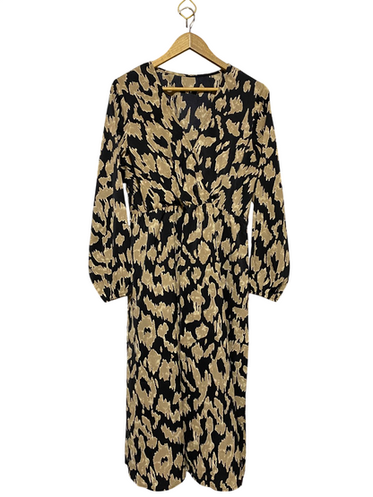 SHEIN |L| BUST 20| B18|  ABSTRACT ANIMAL PRINT V-NECK MIDI DRESS WITH LONG SLEEVES