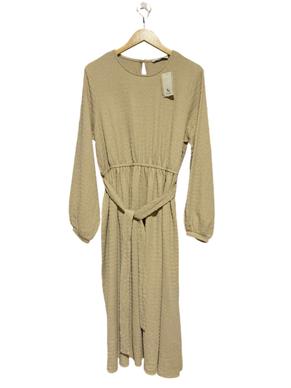 TU WOMAN |L| BUST 20| B19| NEW WITH TAGS BEIGE TEXTURED LONG SLEEVE MAXI DRESS WITH WAIST TIE