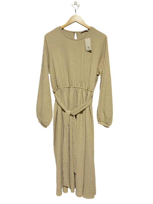 TU WOMAN |L| BUST 20| B19| NEW WITH TAGS BEIGE TEXTURED LONG SLEEVE MAXI DRESS WITH WAIST TIE