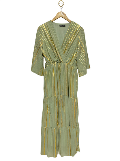 SHEIN |M| BUST 18| B19| V-NECK METALLIC GOLD STRIPE TIERED MAXI DRESS