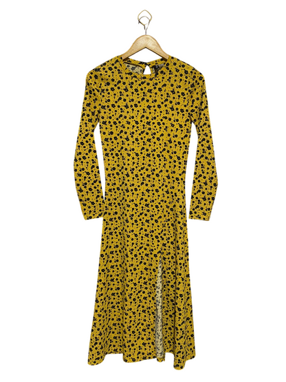 H&M |M| BUST 16| B19| YELLOW DITSY FLORAL LONG SLEEVE SIDE SLIT MAXI DRESS