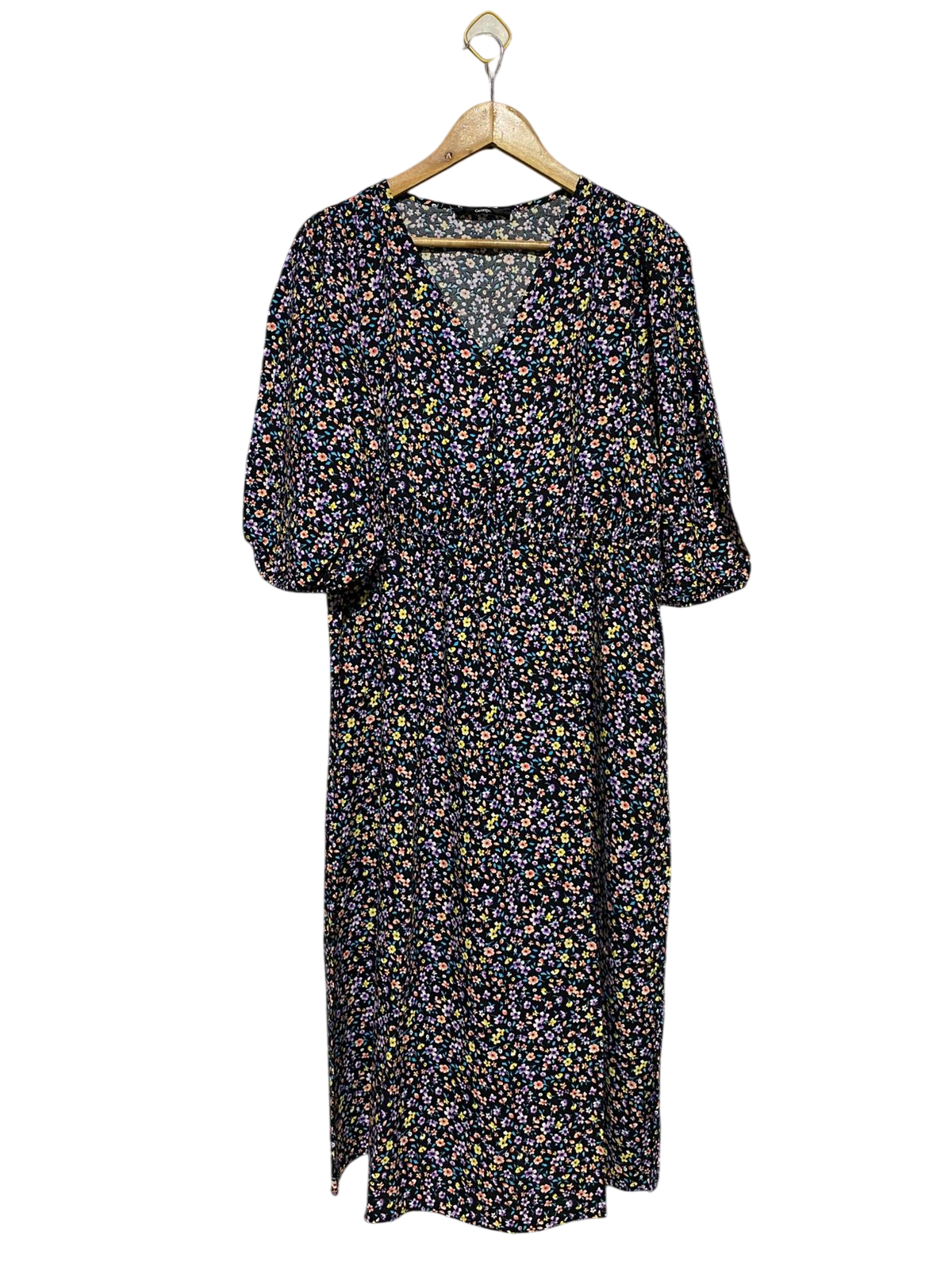 GEORGE |L| BUST 20| B19| BLACK MULTICOLOR DITSY FLORAL V-NECK MIDI MAXI DRESS