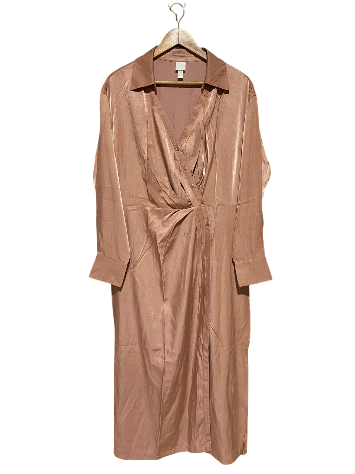H&M |XL| BUST 22| B19| ROSE GOLD METALLIC SHIMMER LONG SLEEVE WRAP MIDI MAXI DRESS