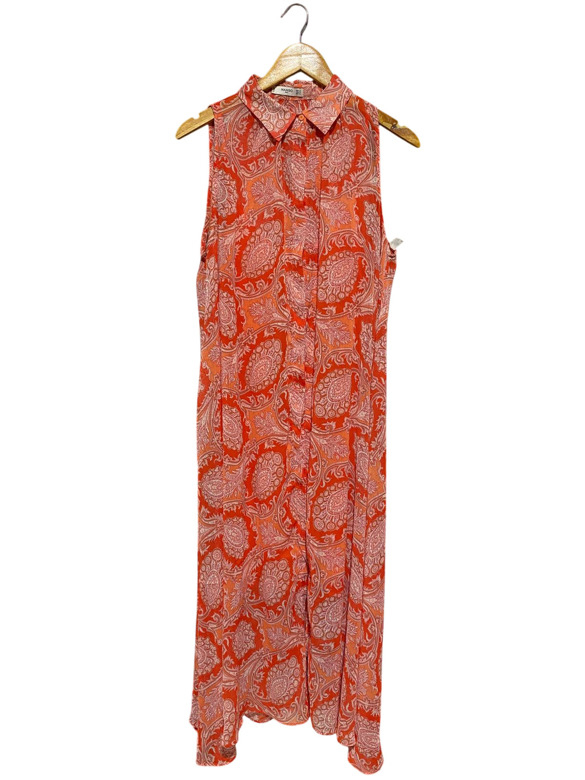 MANGO |XL| BUST 22| B19| ORANGE PAISLEY PRINT SLEEVELESS BUTTON-DOWN MAXI DRESS