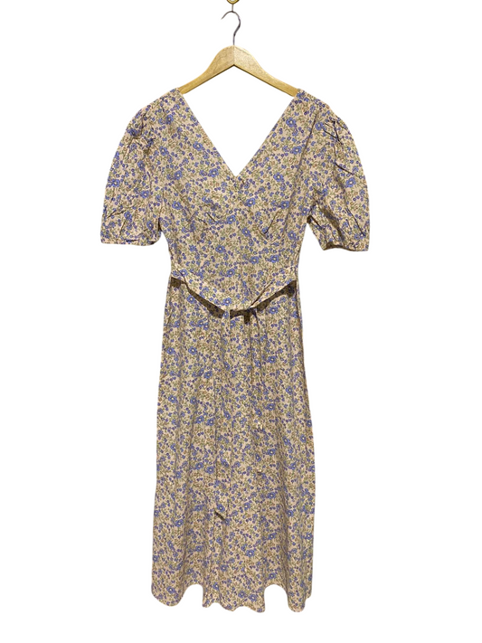 TU |M| BUST 18| B19| COTTAGECORE BLUE FLORAL PUFF SLEEVE MIDI MAXI DRESS WITH WAIST TIE