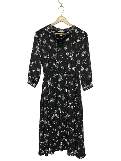 H&M |L| BUST 19| B19| BLACK FLORAL PRINT LONG SLEEVE MIDI MAXI DRESS