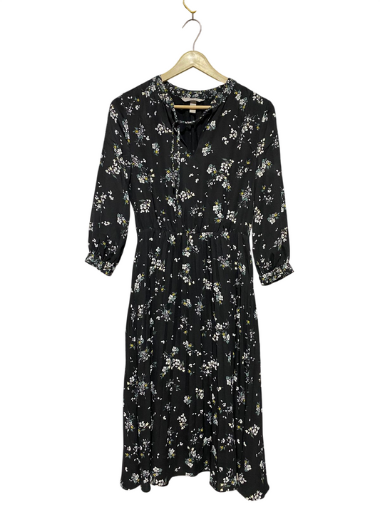 H&M |L| BUST 19| B19| BLACK FLORAL PRINT LONG SLEEVE MIDI MAXI DRESS