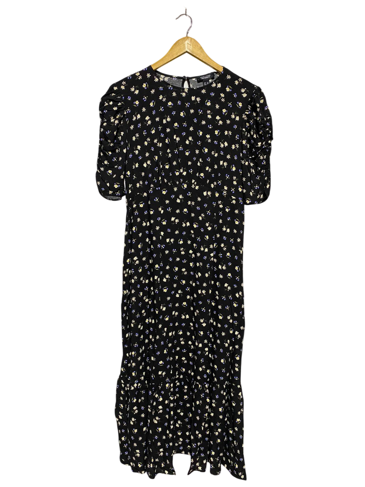 NEW LOOK |L| BUST 18| B19| MATERNITY BLACK DAISY PRINT PUFF SLEEVE MIDI DRESS