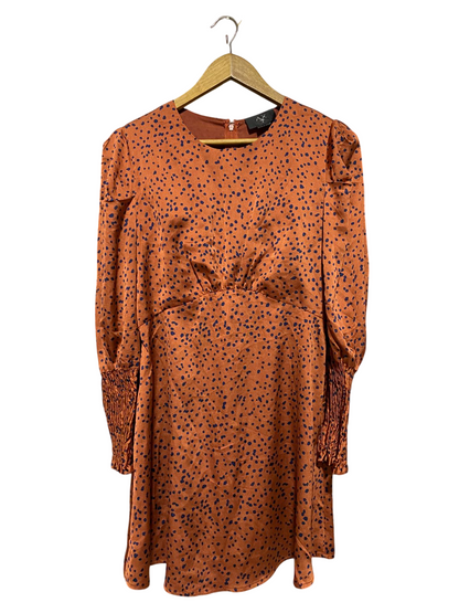 AX |L| BUST 19| B19| RUST DALMATIAN PRINT PUFF SLEEVE MINI DRESS