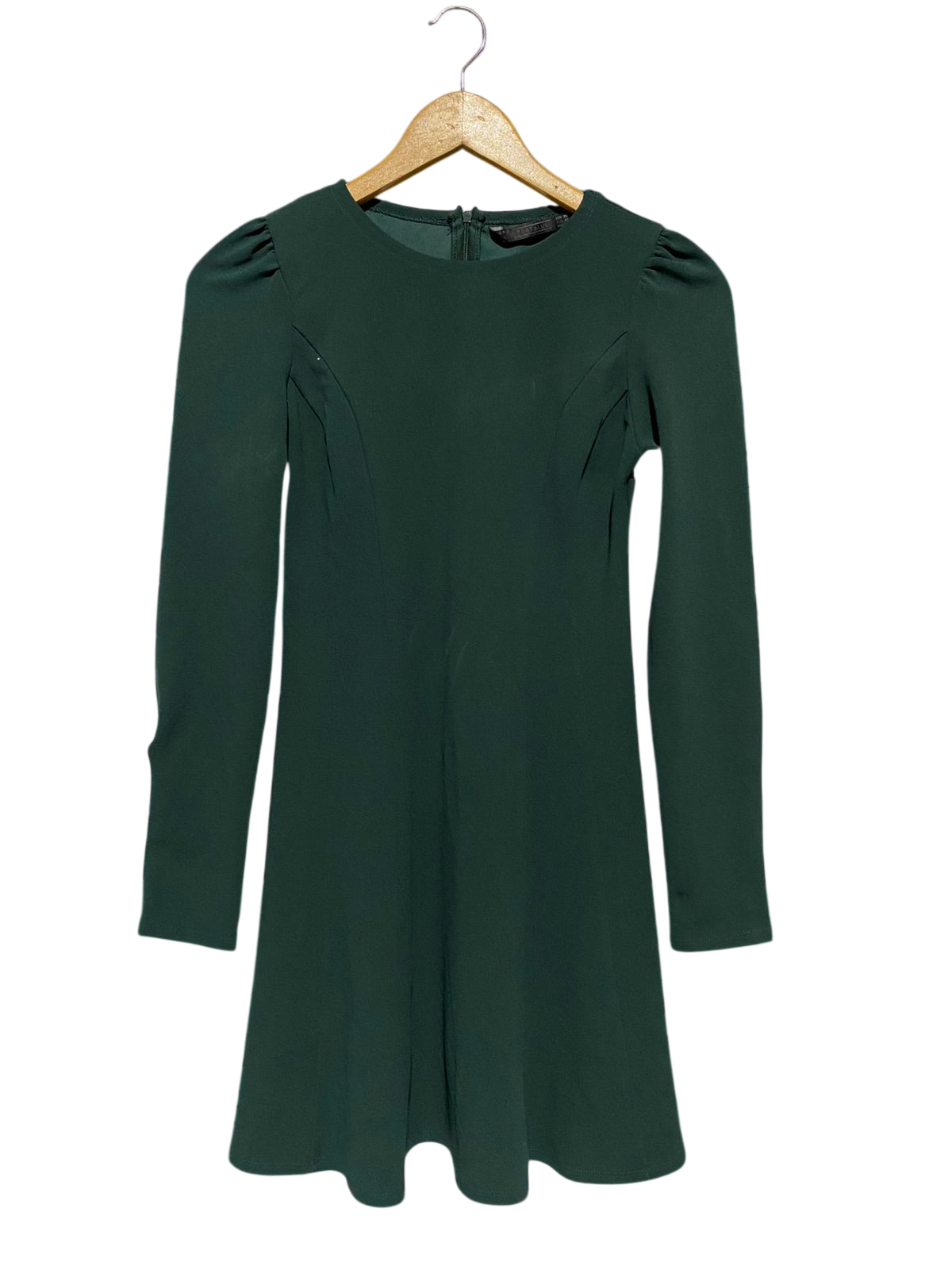 TRAFALUC |XS| BUST 15| B19| DARK EMERALD GREEN LONG SLEEVE MINI SKATER DRESS