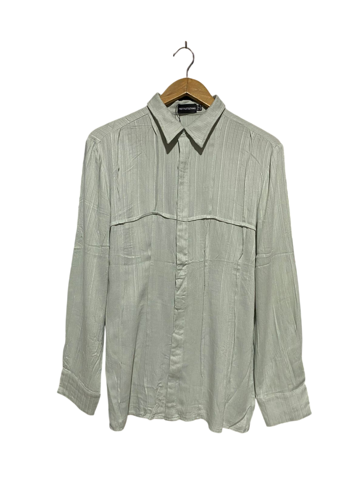 PRETTYLITTLE THING |L| BUST 18| B19| SAGE GREEN TEXTURED PLISSÉ LONG SLEEVE BUTTON-DOWN SHIRT