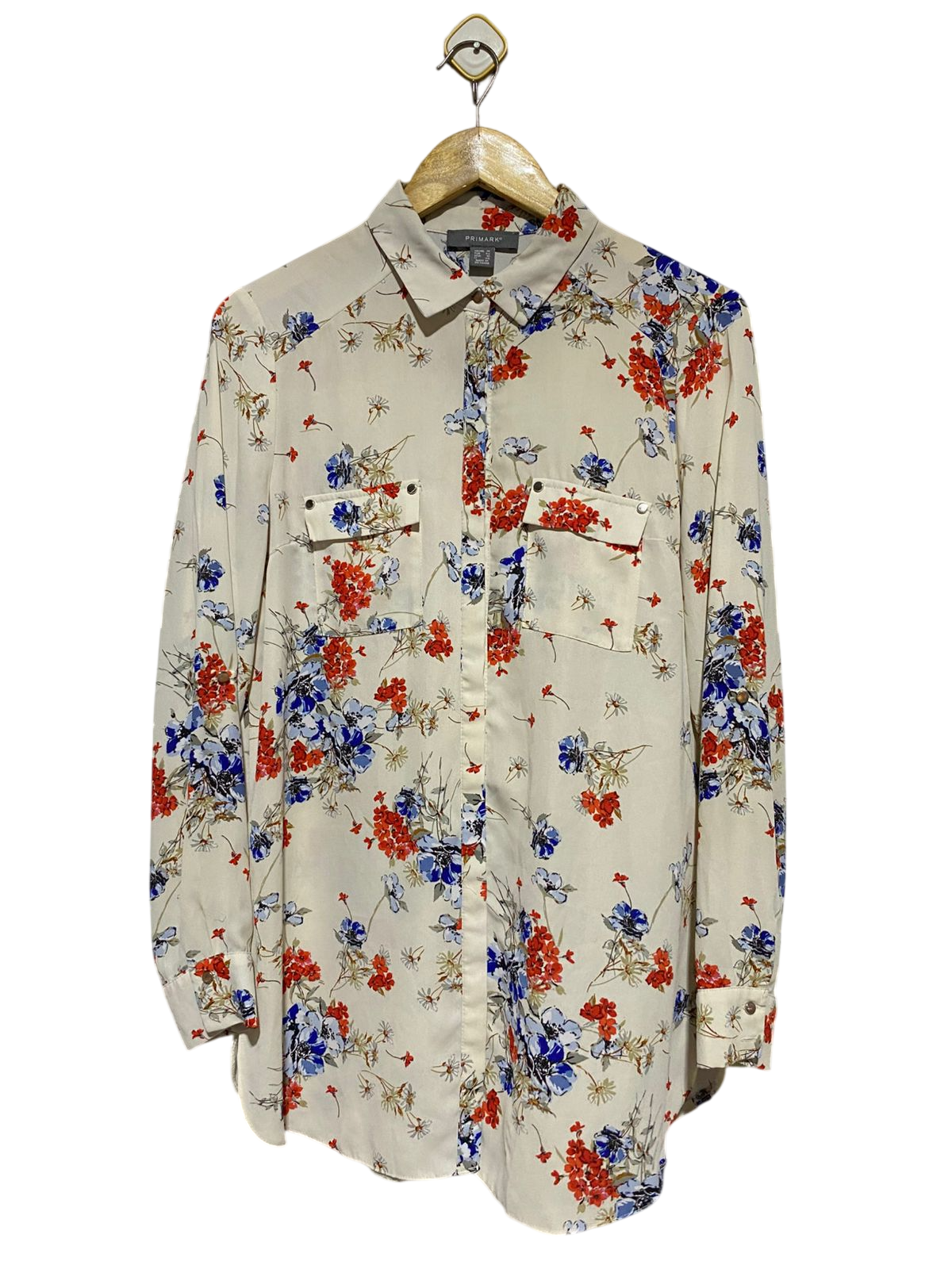 PRIMARK |XL| BUST 21| B19| CREAM FLORAL PRINT LONG SLEEVE BUTTON-DOWN BLOUSE