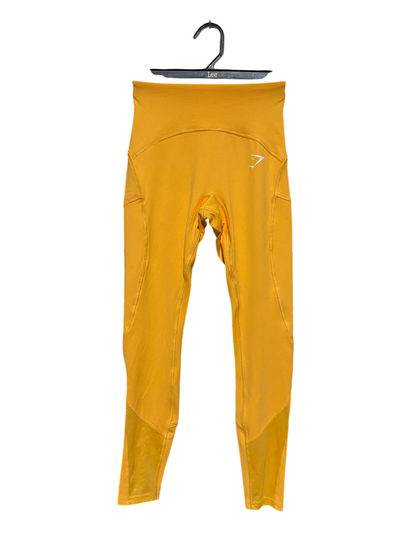 GYMSHARK |S| WAIST 22| MUSTARD YELLOW HIGH WAISTED PERFORMANCE LEGGINGS WITH POCKETS