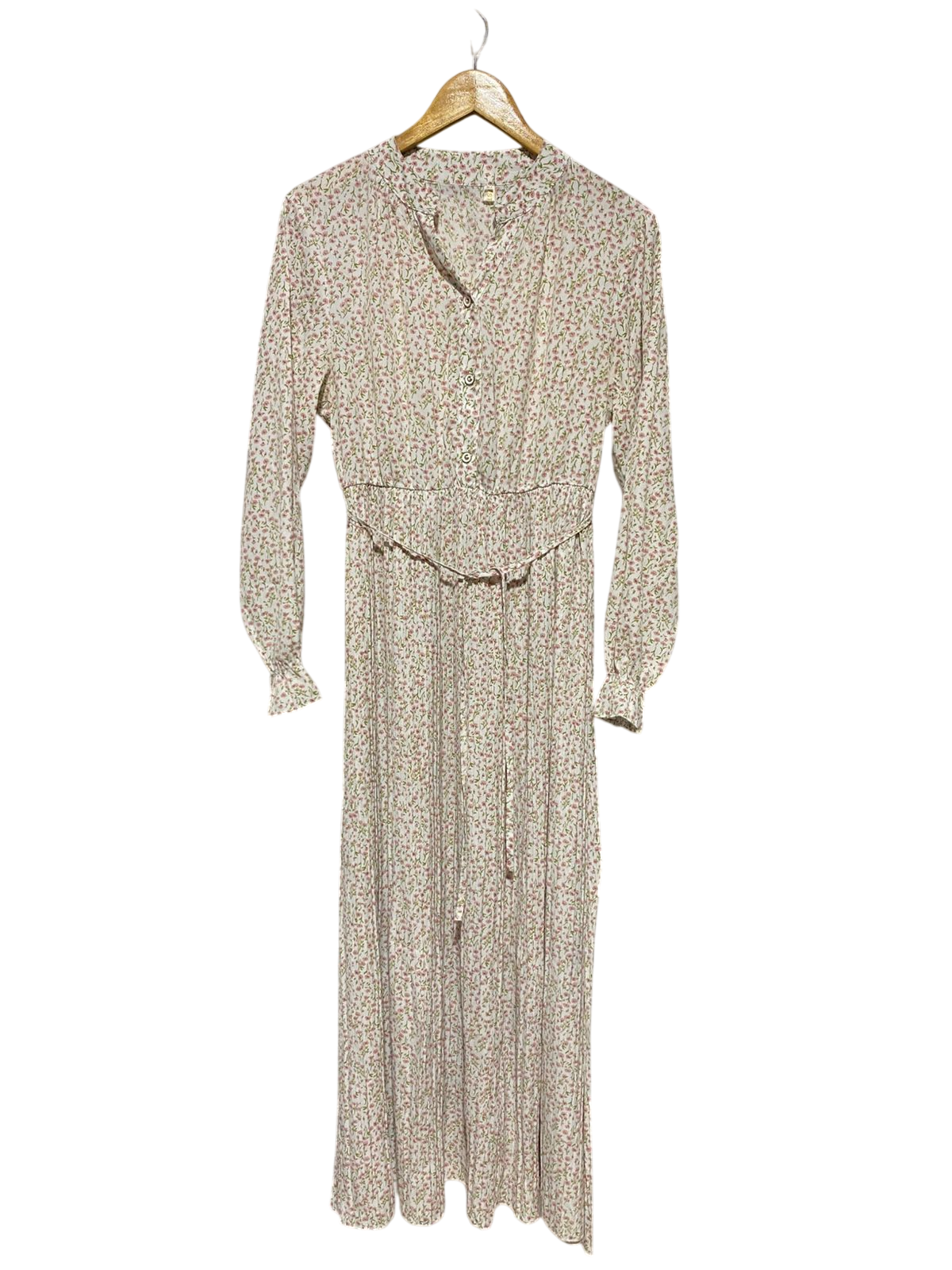 ST |M/L| BUST 18| B19| PASTEL FLORAL PRINT BUTTON-DOWN MIDI DRESS WITH TIE WAIST
