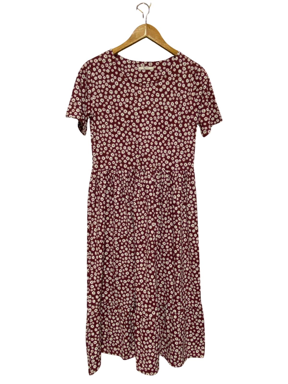 TU WOMAN |M| BUST 16| B19| MAROON DAISY PRINT SHORT SLEEVE MIDI DRESS