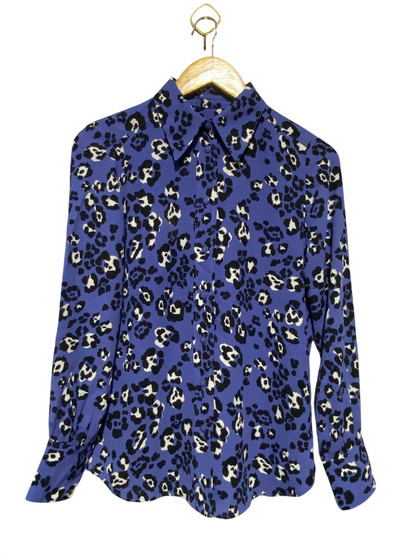 M&S |L| BUST 19| B19| VIBRANT BLUE LEOPARD PRINT BUTTON-DOWN BLOUSE