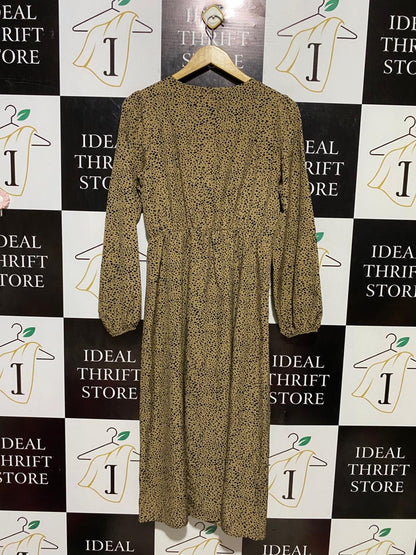 SHEIN |M| BUST 19| B19| DALMATIAN DOT PRINT BUTTON-FRONT MIDI DRESS - TAN