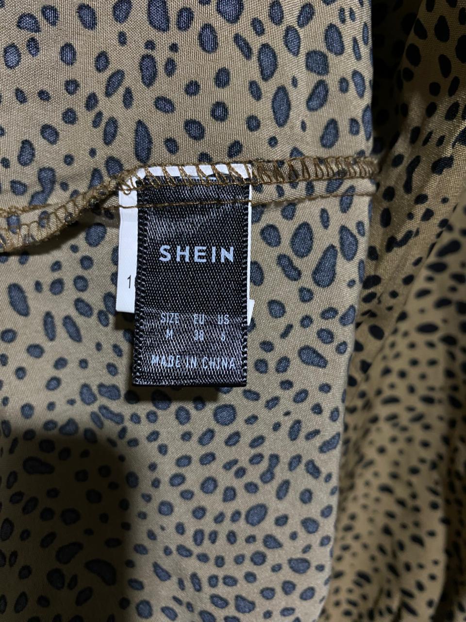SHEIN |M| BUST 19| B19| DALMATIAN DOT PRINT BUTTON-FRONT MIDI DRESS - TAN