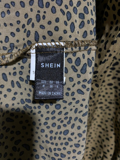 SHEIN |M| BUST 19| B19| DALMATIAN DOT PRINT BUTTON-FRONT MIDI DRESS - TAN