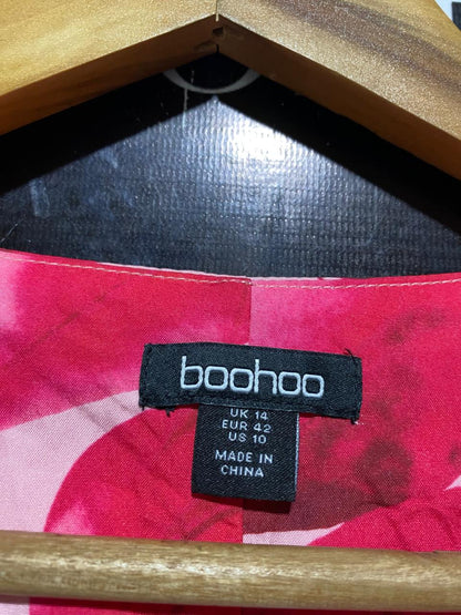 BOOHOO |L| BUST FREE| B19| DARK PINK TROPICAL FLORAL V-NECK MAXI DRESS