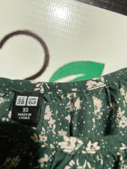 UNIQLO |XS| BUST 15| B19| DARK GREEN FLORAL PUFF SLEEVE MIDI DRESS