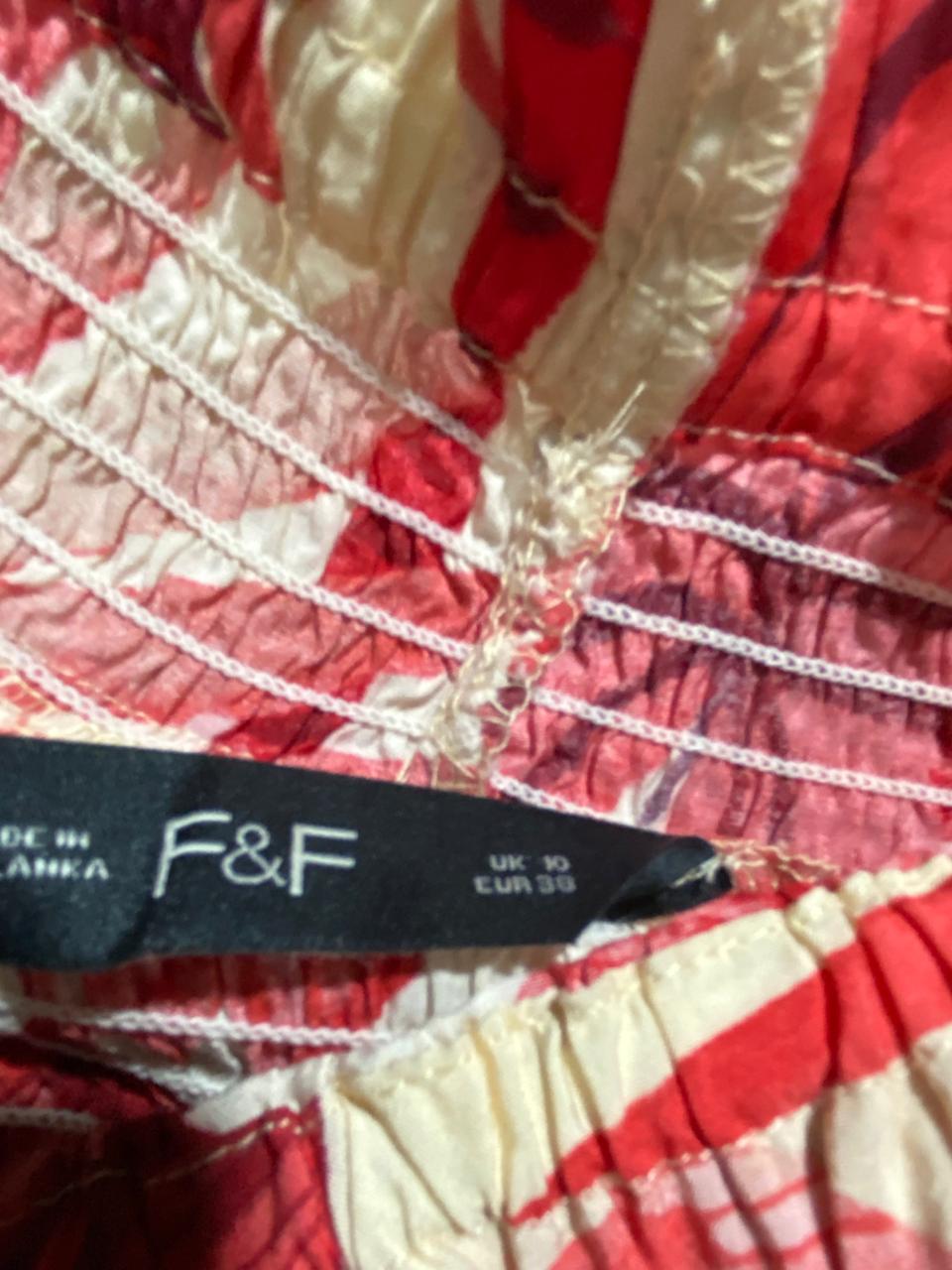 F&F | L| BUST 18| B19| TROPICAL PALM LEAF PRINT OFF-SHOULDER MAXI DRESS - RED & CREAM