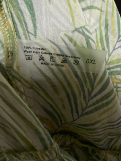 |XL| BUST 20| B19| TROPICAL FERN PRINT OPEN-FRONT MAXI KIMONO - LIME GREEN