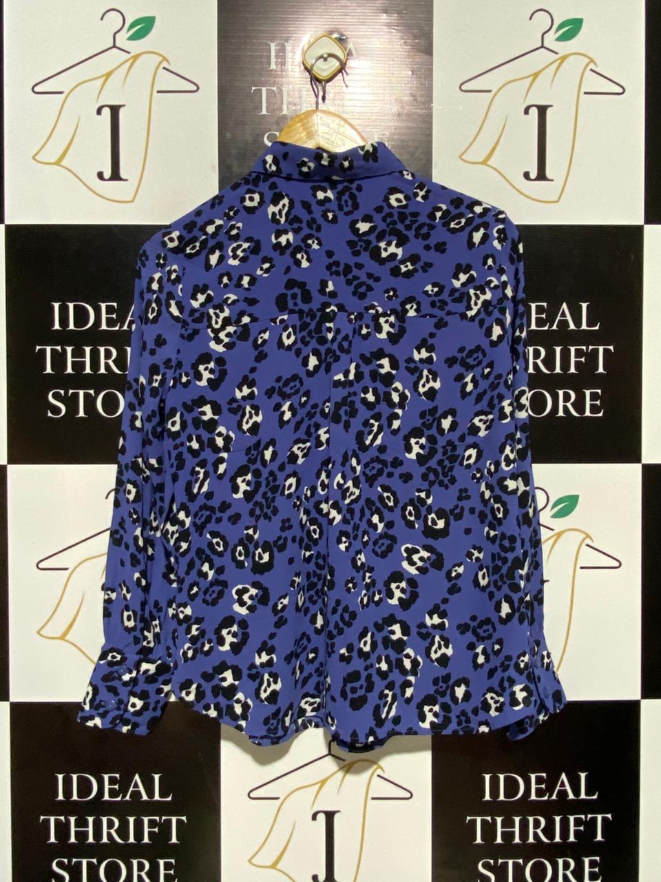 M&S |L| BUST 19| B19| VIBRANT BLUE LEOPARD PRINT BUTTON-DOWN BLOUSE