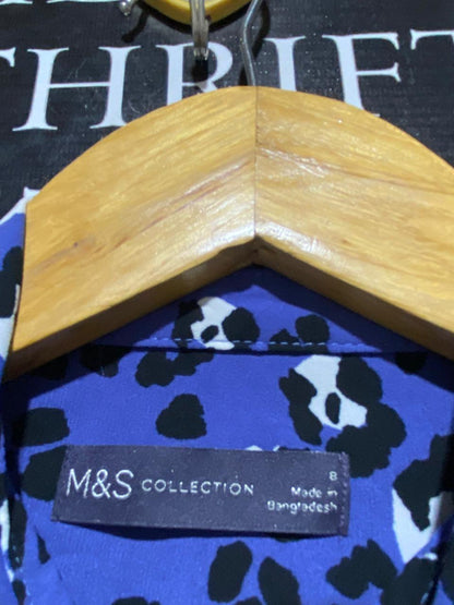 M&S |L| BUST 19| B19| VIBRANT BLUE LEOPARD PRINT BUTTON-DOWN BLOUSE
