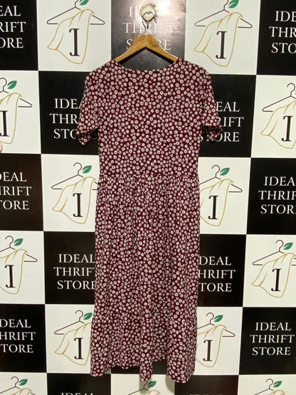 TU WOMAN |M| BUST 16| B19| MAROON DAISY PRINT SHORT SLEEVE MIDI DRESS