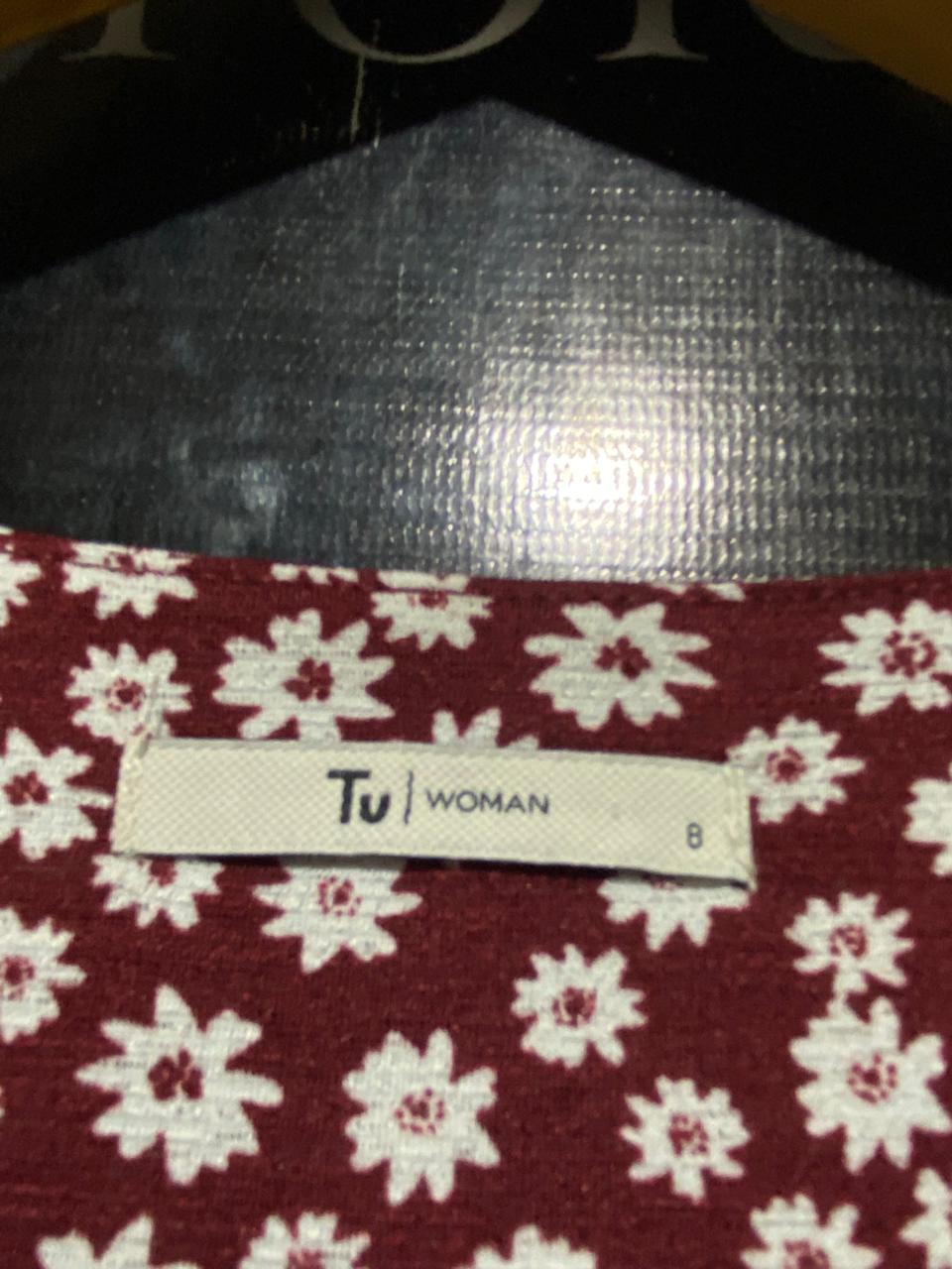 TU WOMAN |M| BUST 16| B19| MAROON DAISY PRINT SHORT SLEEVE MIDI DRESS