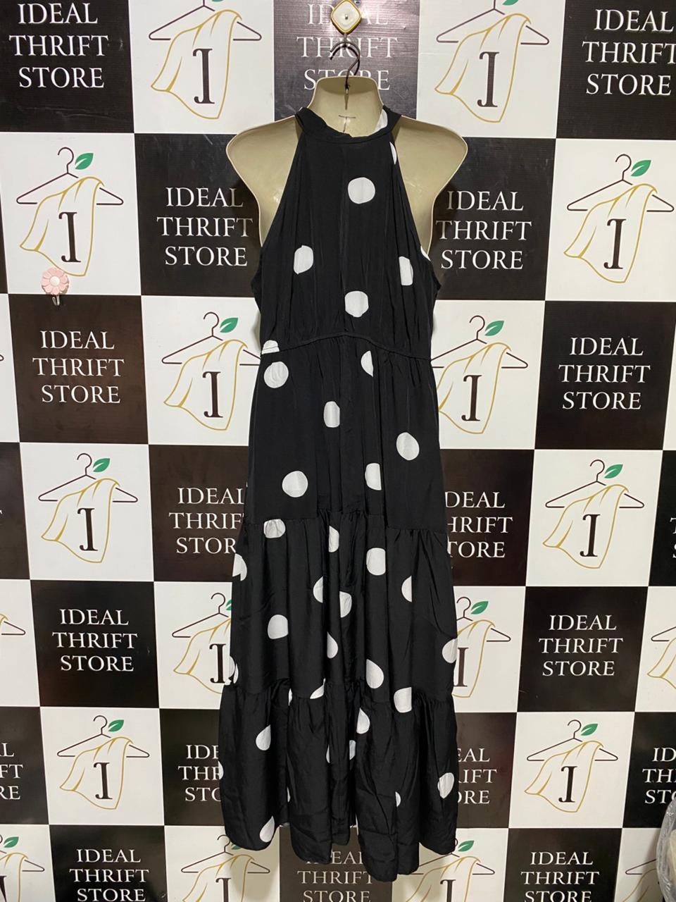 SHEIN CURVE |XL| BUST 19| B19| BLACK POLKA DOT HALTER NECK TIERED MAXI DRESS